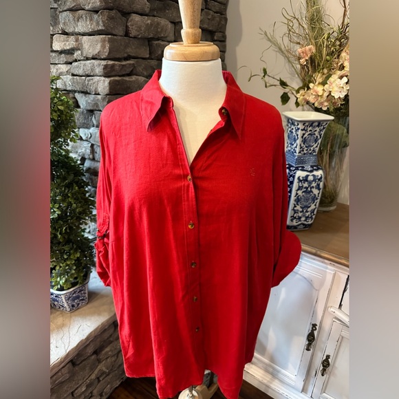 Lauren Ralph Lauren 100% Linen size 2XL ladies button down roll up sleeve shirt - Picture 2 of 6